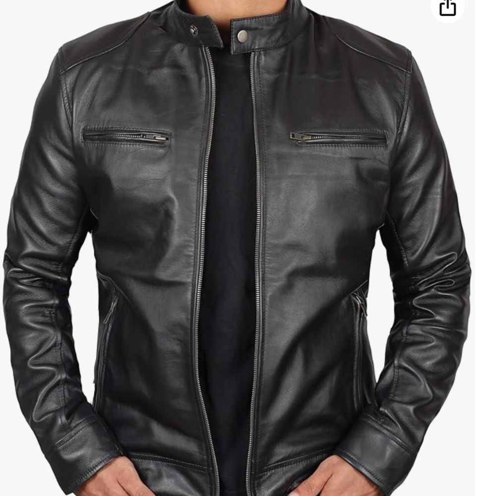 Decrum Mens Leather Jacket - Cafe Racer Style Real Lambskin Leather Jacket NWT